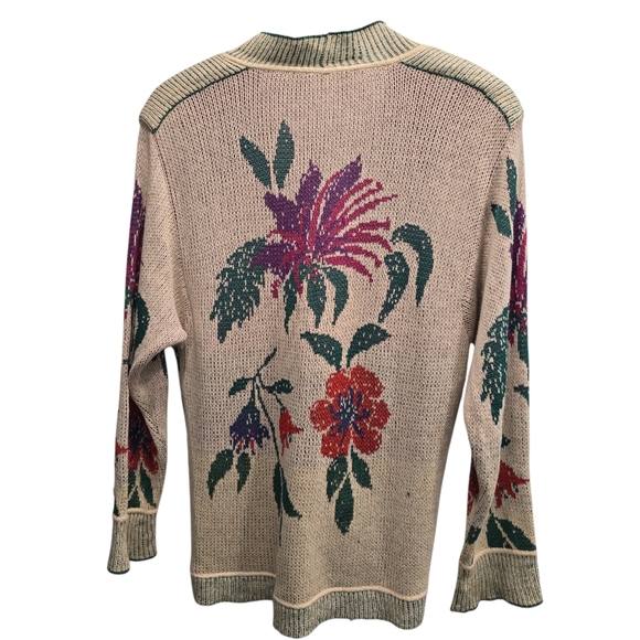 Bogner Vintage Floral Embroidered Beige Cardigan Soze 6 Cotton/Silk - Picture 3 of 16